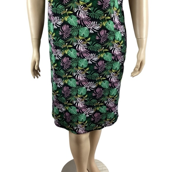 Cynthia Rowley Tropical Print Tank Dress 1X Green Purple Leaves - Picture 3 of 7